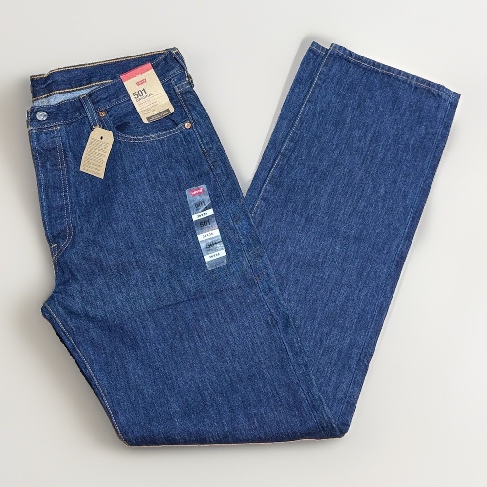 Levis 501 Jeans 36x36 Original Straight Leg Dark Indigo Blue Cotton NEW